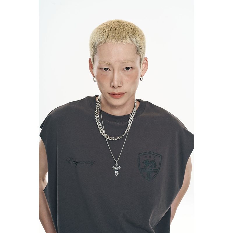EASY NO EASY(イージーノーイージー)の「Raw-cut box sleeveless - Charcoal(Tops)」
