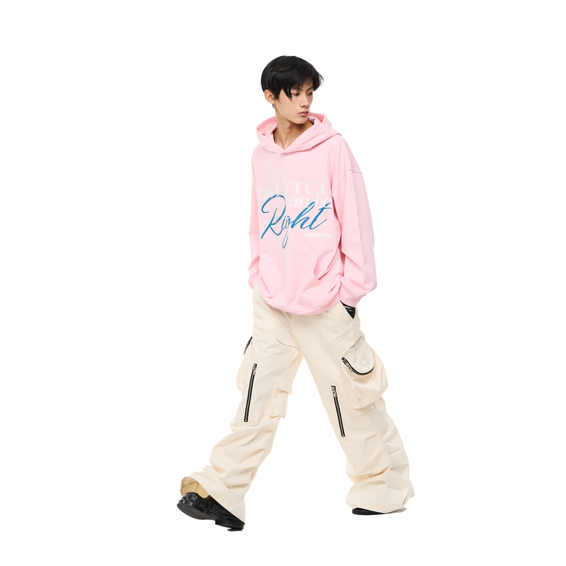 RELABEL Pink Error Theme Print, Basic Version With R Logo Print on the Back, Long-Sleeved Hooded Sweatshirt