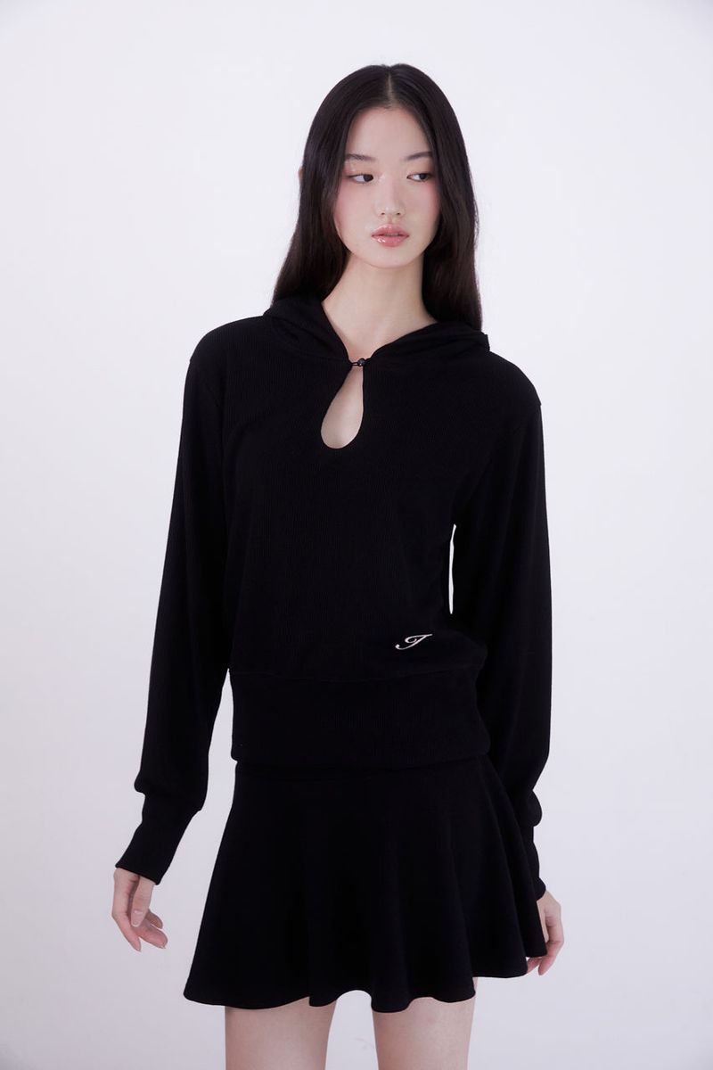 Classic Cut-out Crop Hood Top (BLACK)