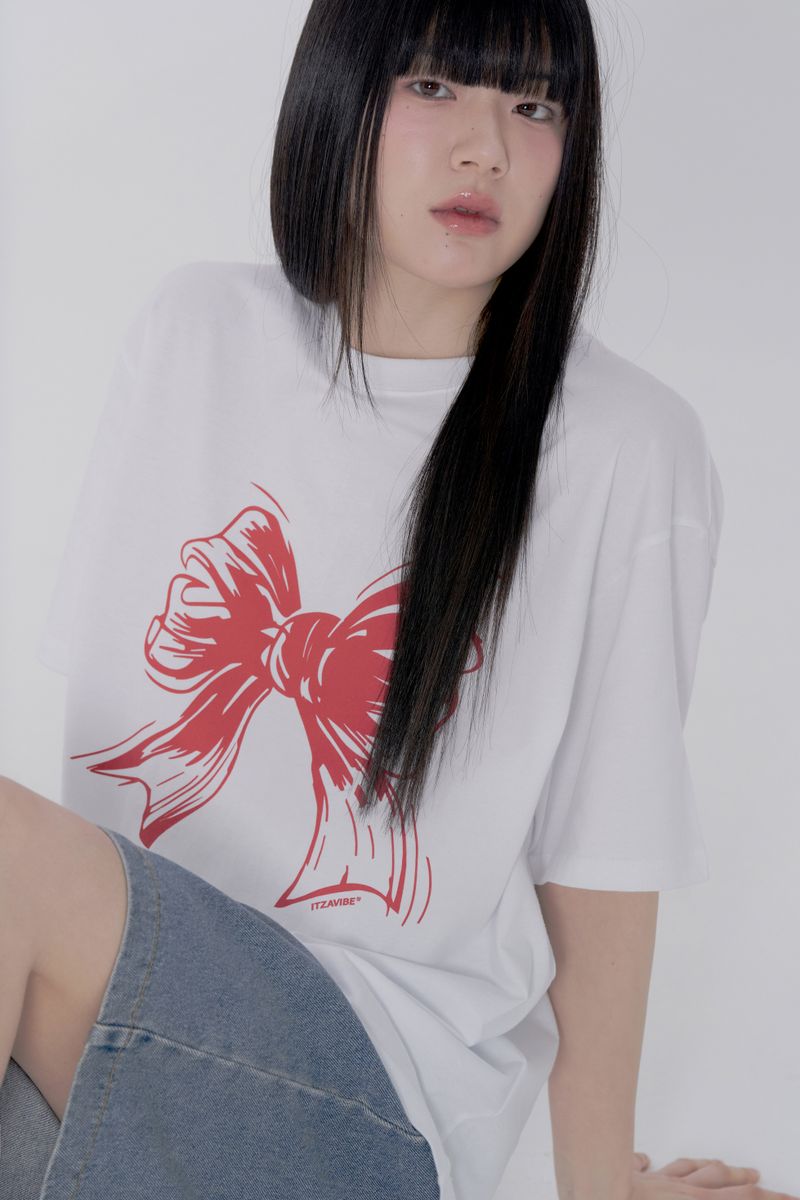 RIBBON LOGO T SHIRT - WHITE