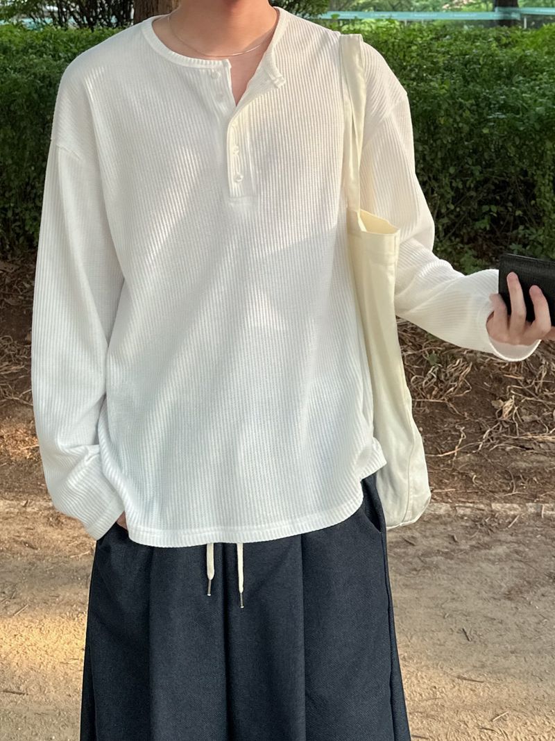 Waffle Over Henley neck Long sleeve