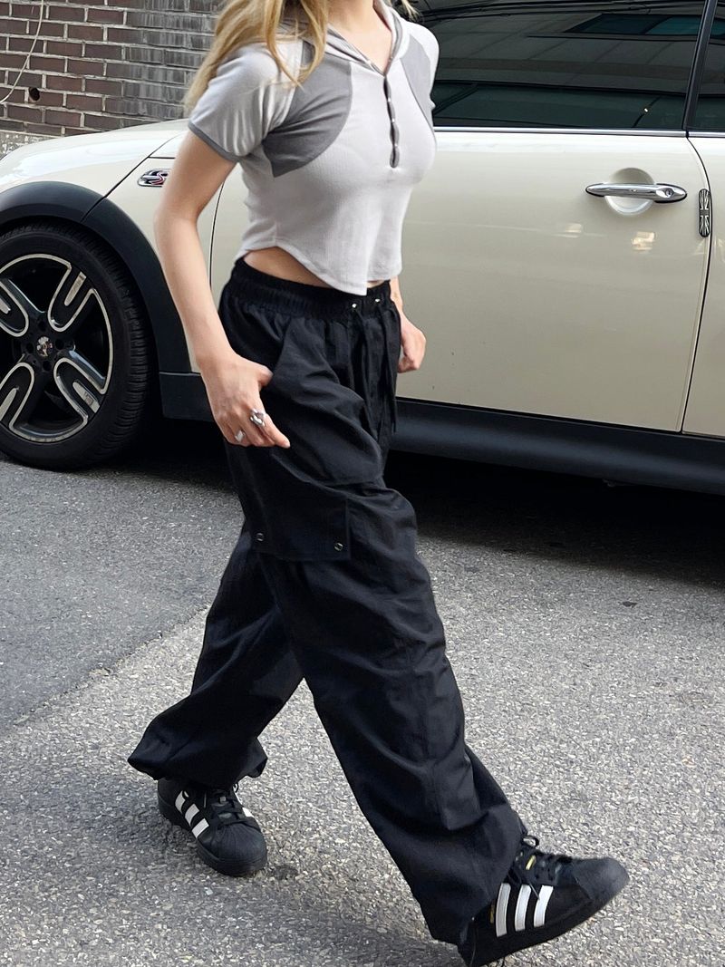 nylon banding cargo wide pants
