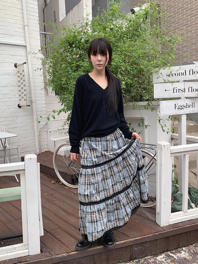 FADE CHECK MAXI SKIRT (2C)