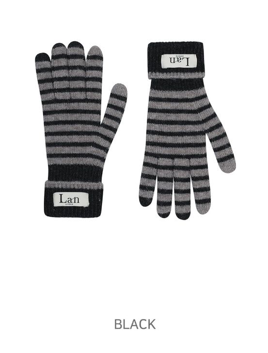 [LANARCH] Fold Stripe Label Gloves