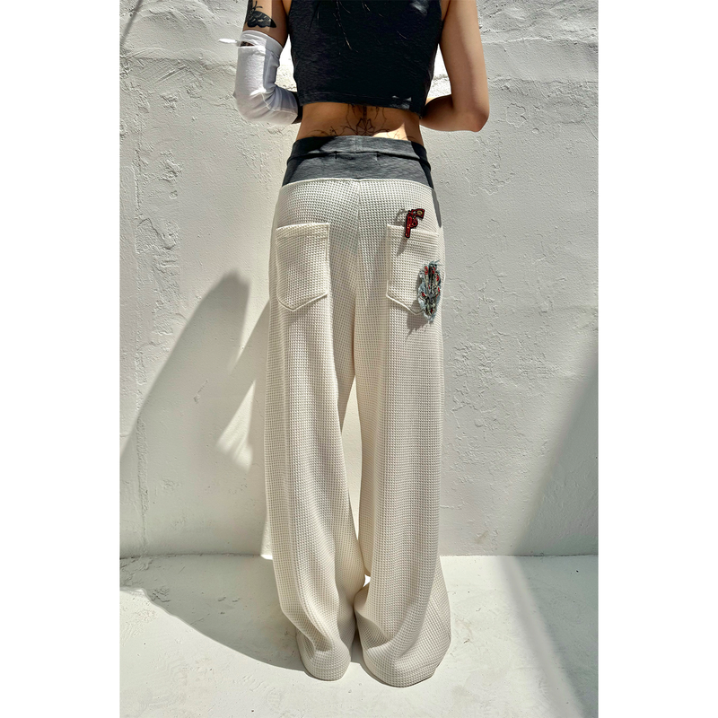 TWO-TONE WAIST WAFFLE PANTS