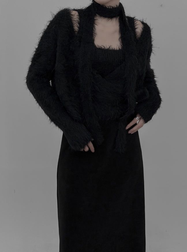 Muffler Set Sleeveless Fur Wrap Cardigan