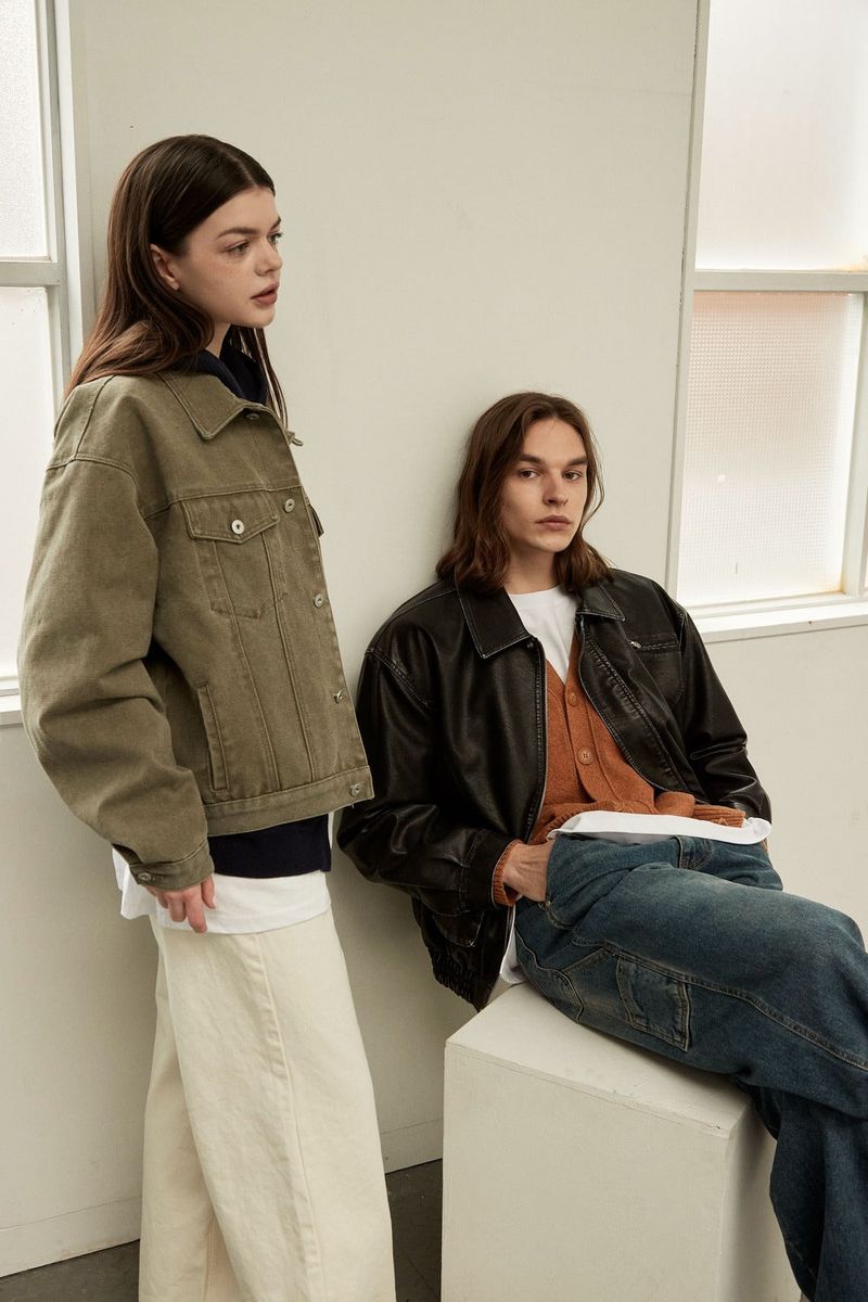 HEAVY COTTON TRUCKER JACKET - KHAKI BROWN