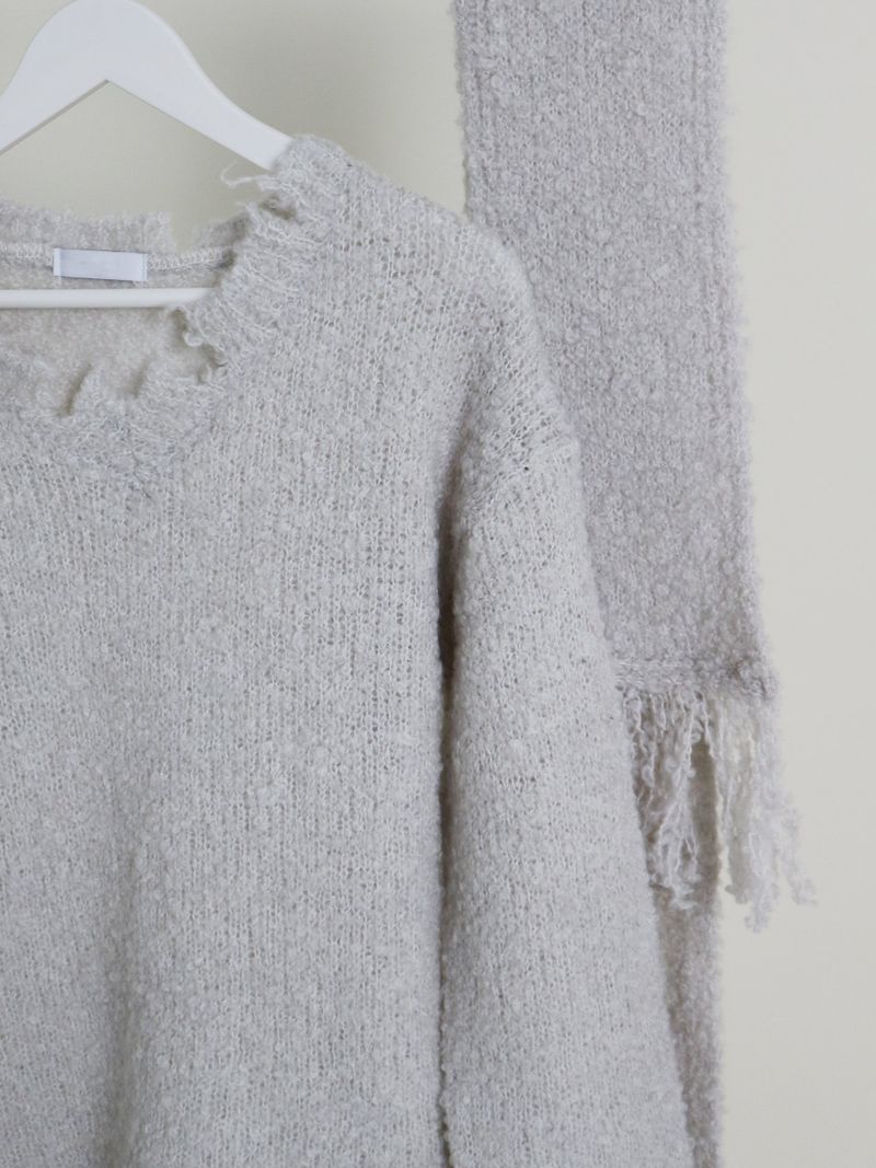 Puddle Demoor Tester Damage Long-Sleeved Knitwear Dress (Muffler Set)
