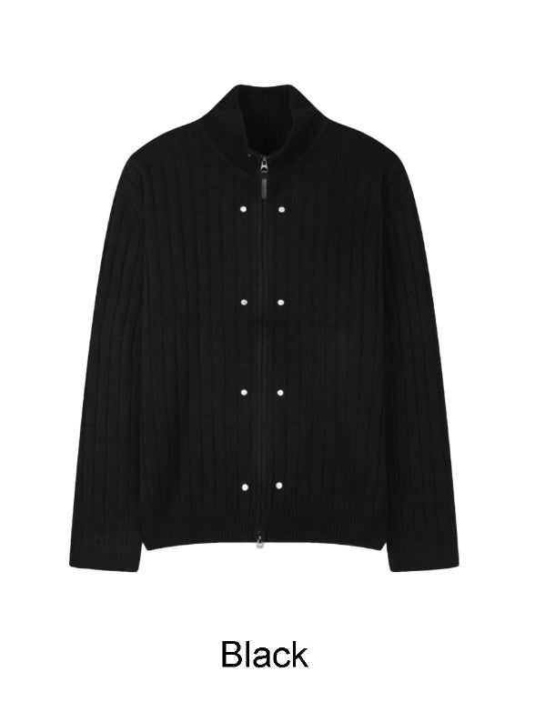 Dien Studded Ribbed Knit Zip-up