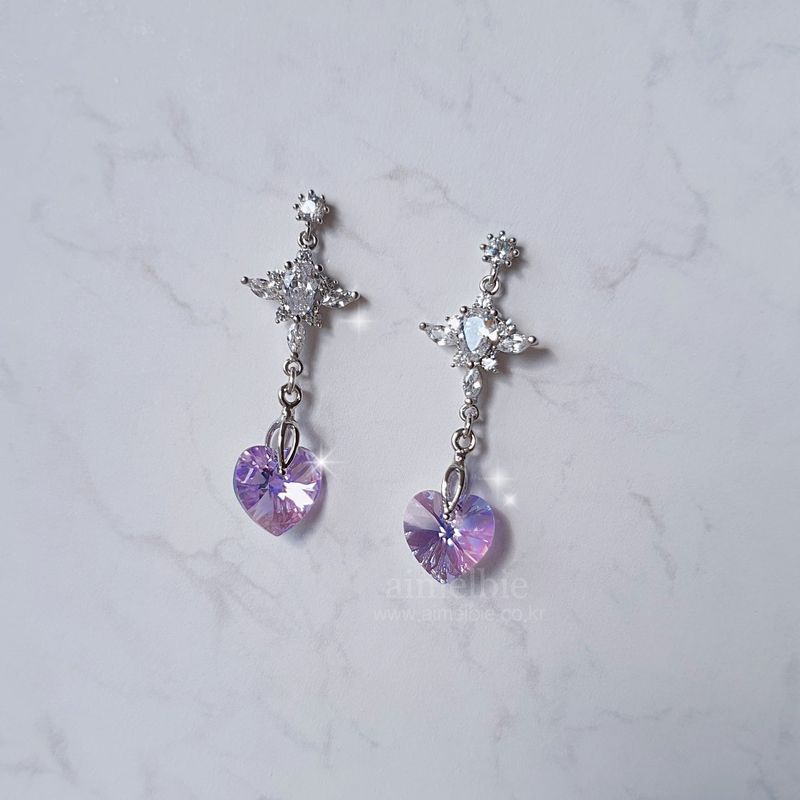 Angelic Heart Crystal Earring - Violet