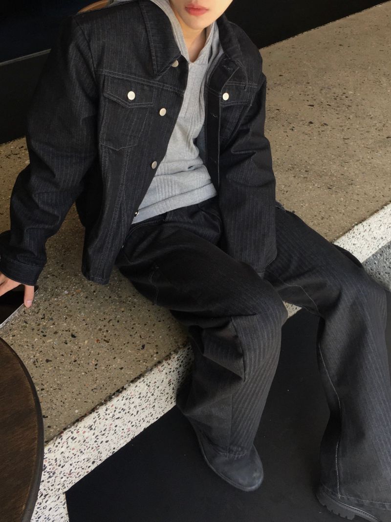 [SET] Aubert Non-Faded Wrap Denim Jacket 2C