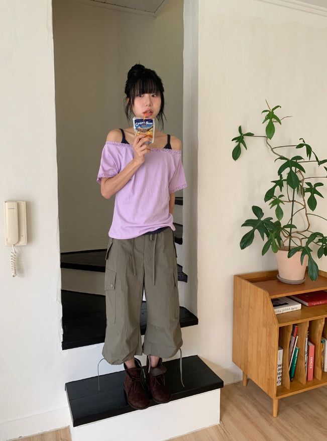 Elise Nylon Wide Capri Bermuda Pants
