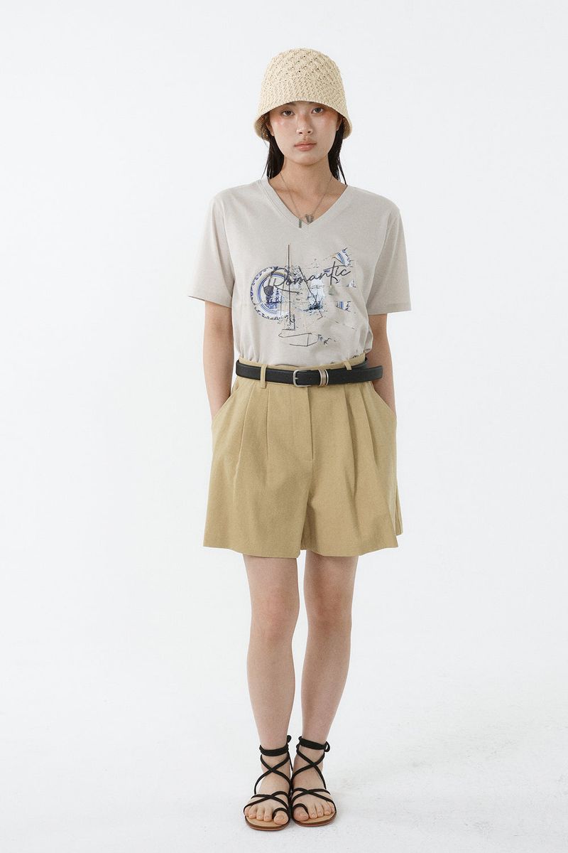 GALAXY V-NECK T-SHIRT_LIGHT BEIGE