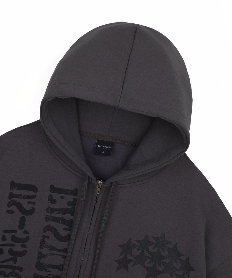 Marine Crack Print Hooded Zip-Up - Charcoal