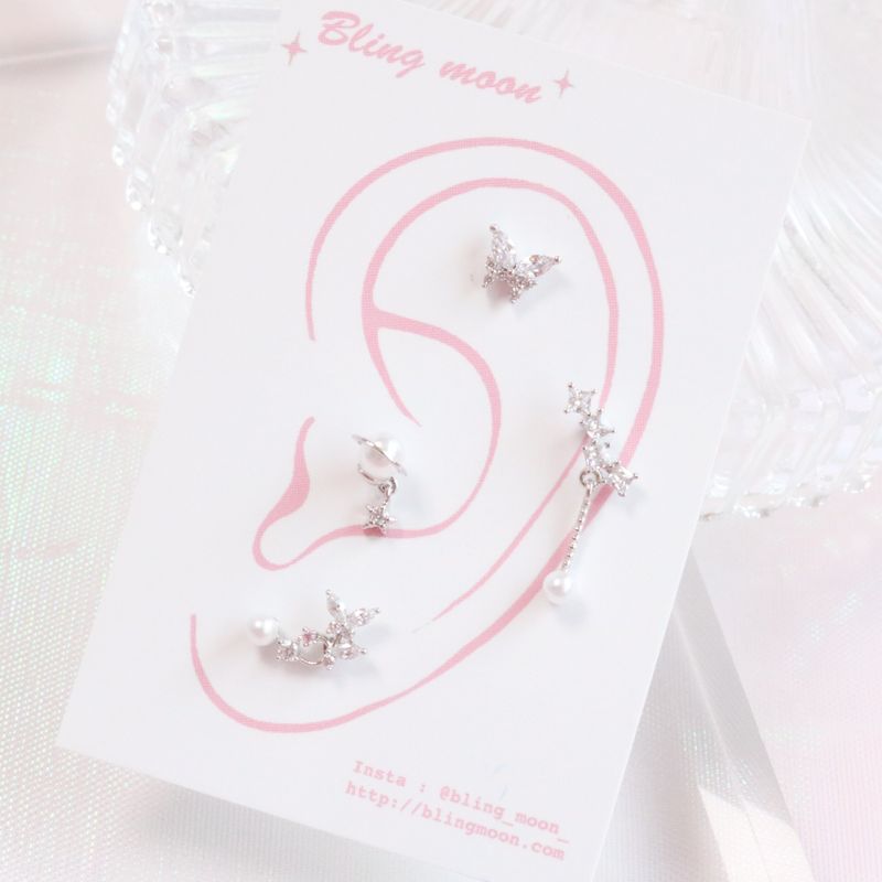 [Styling] White Silver Pearl Piercing Set