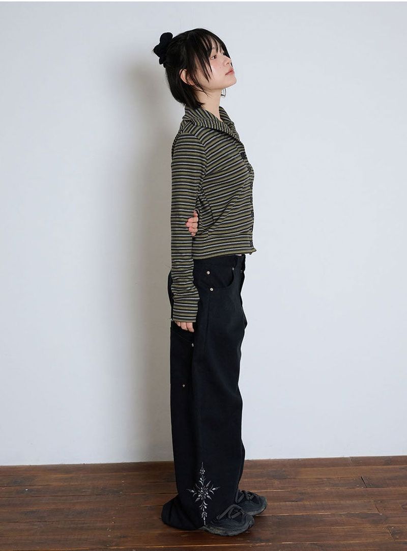 LOW-RISE FLOWER EMBROIDERY PANTS
