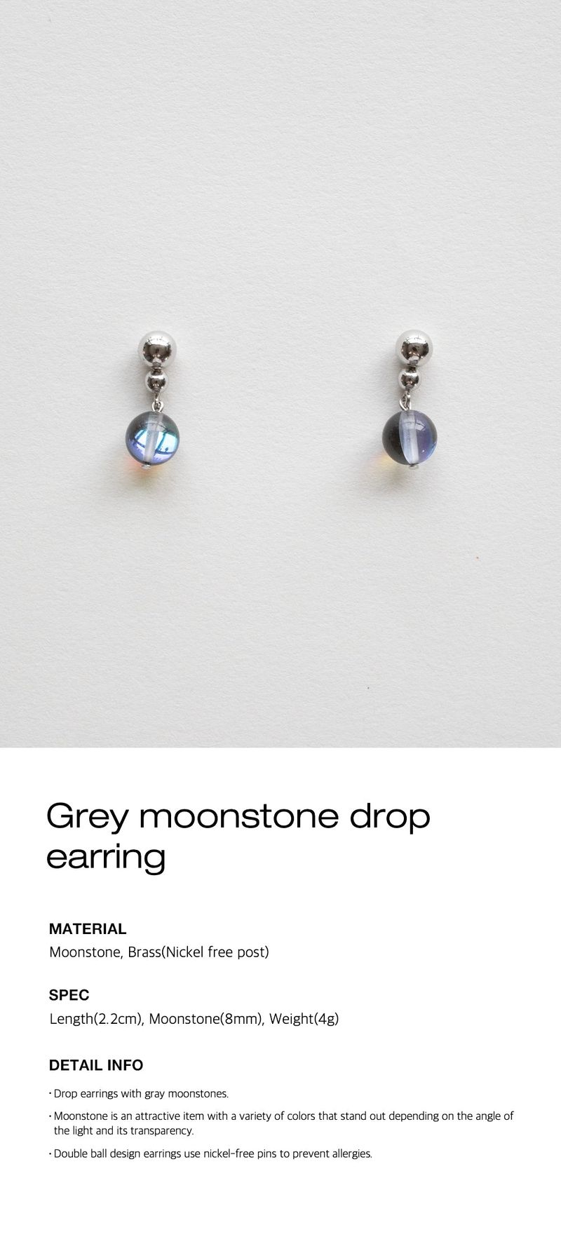 Grey moonstone drop earring