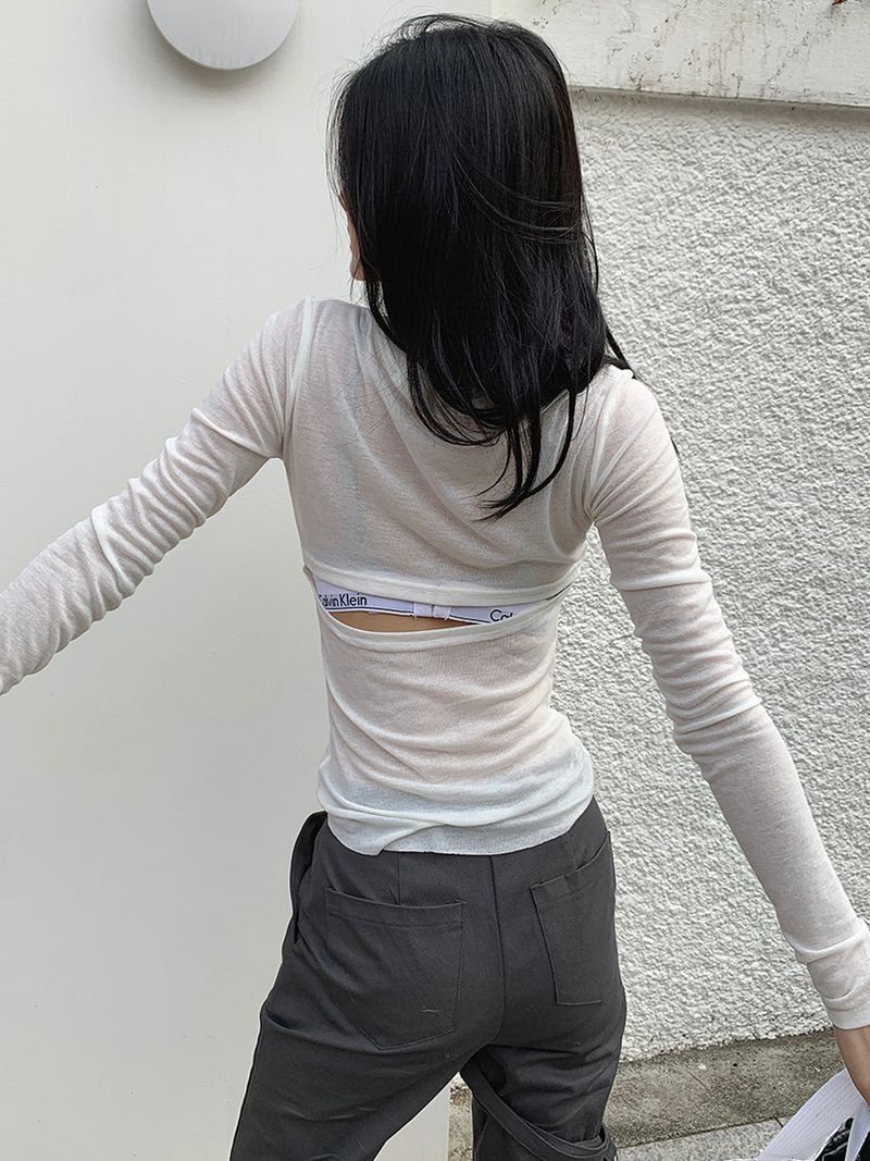 SLIM CUT OUT V NECK SLEEVE (2COLOR)