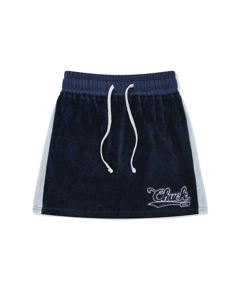 CHUCK（チャック）の「ベロアポケットミニスカート / CHUCK VELOUR POCKET MINI SKIRT (NAVY)（Skirts）」