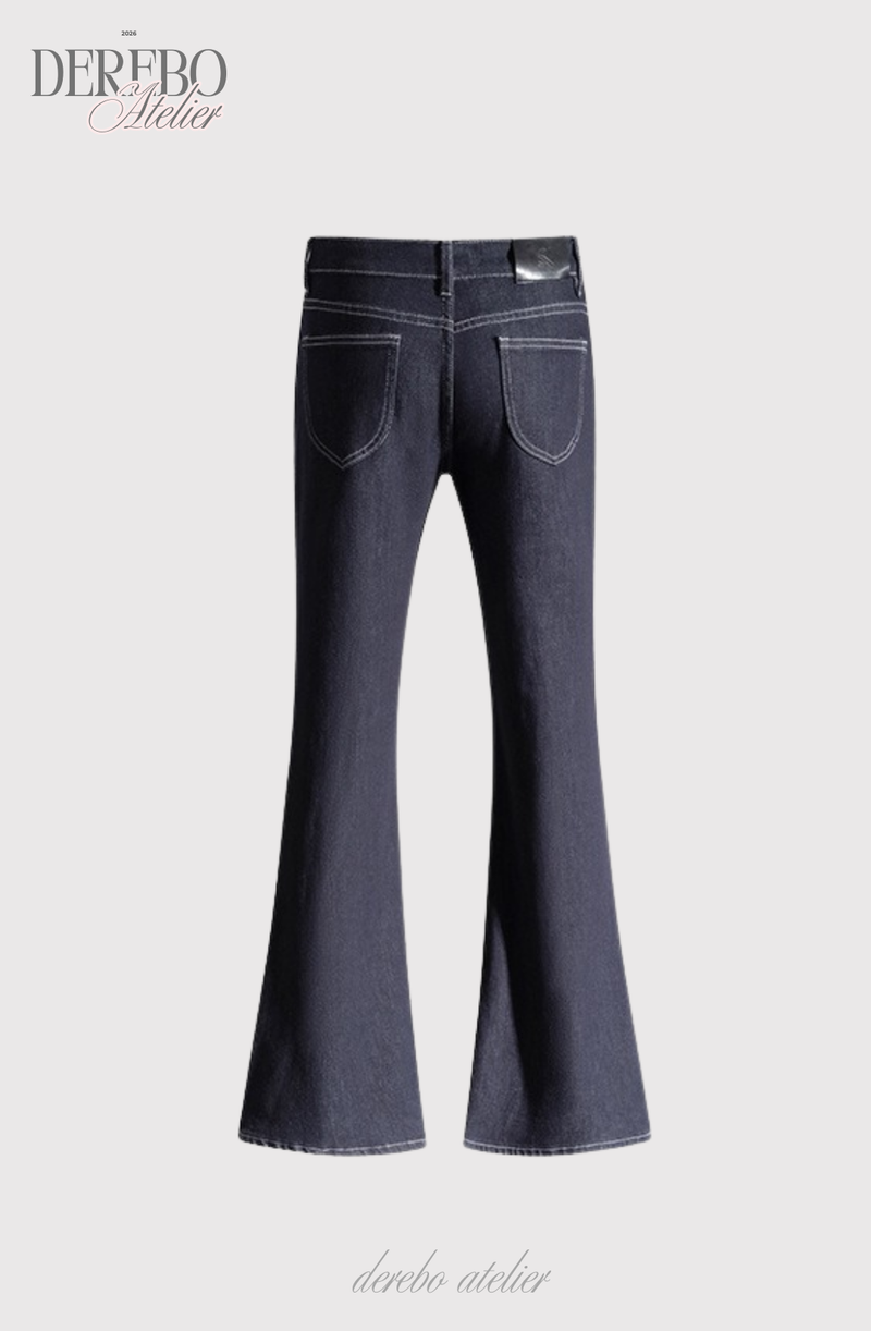 Deep green paper flared long denim pants