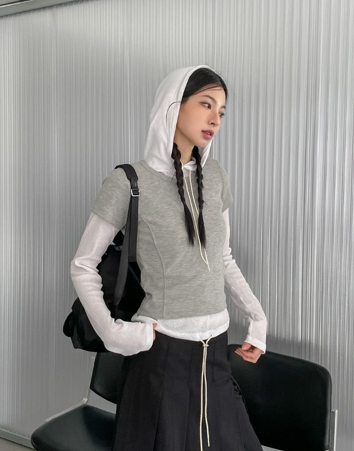 Mix Layered Waffle Hoodie Set
