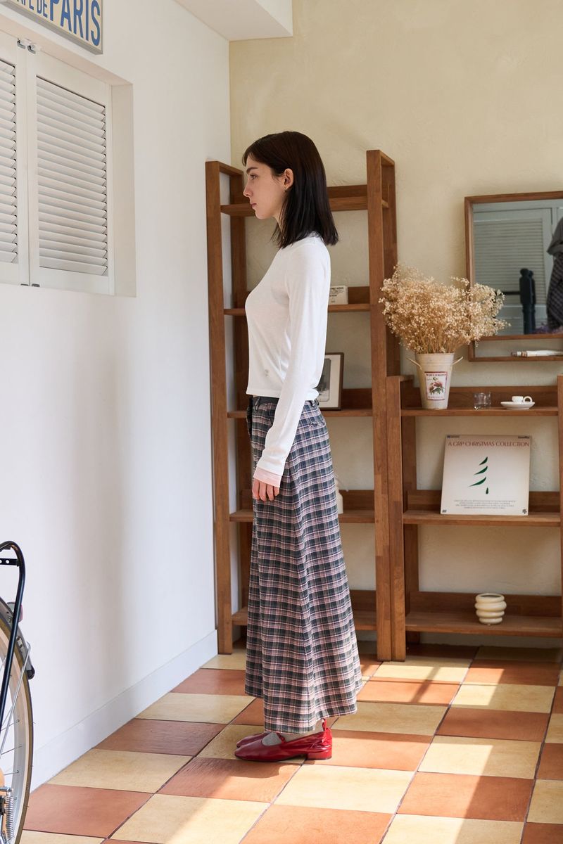 CHECK SLIT LONG SKIRT PINK
