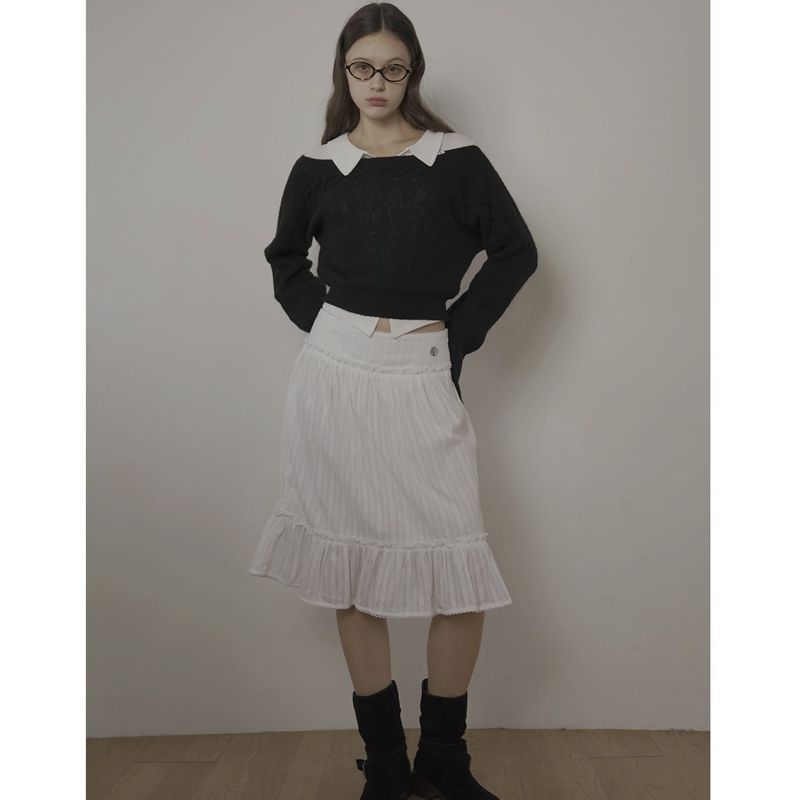 CABLE BOAT NECK KNIT-BLACK