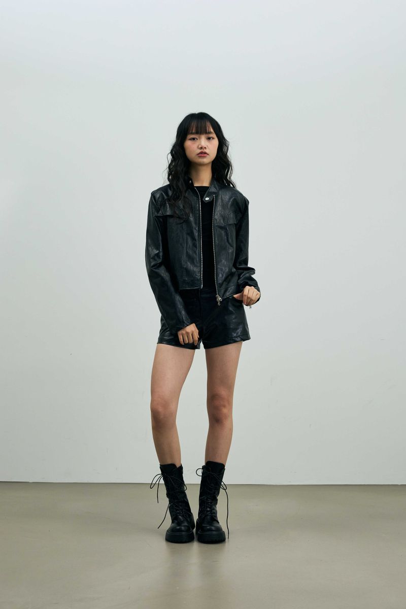 CLARI FAUX LEATHER JACKET / BLACK