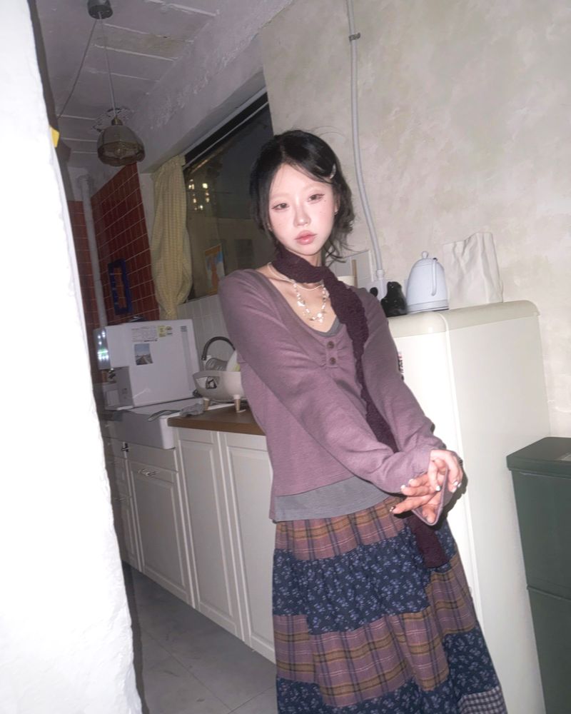 (3color) Shirring Button Layered Wool Knit Tee