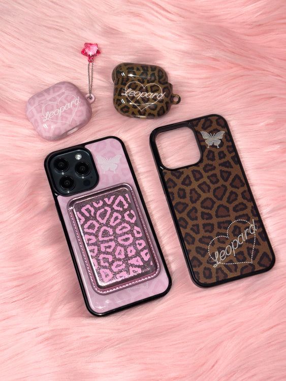 Leopard Silver Pink MagSafe Card Wallet