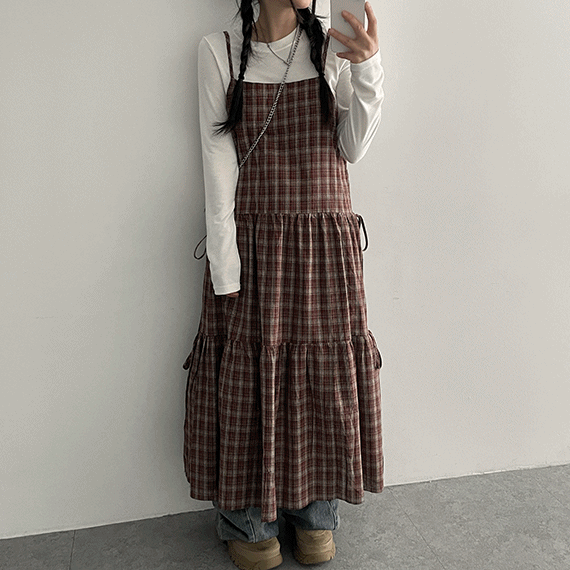 hijjoo（ハイチュー）の「Sasha Layered Ribbon Cancan Check Long Dress（Dresses）」