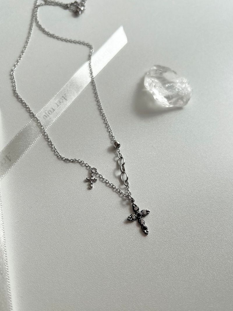 bif black twin cross turquoise stainless steel double ball short long layered gemstone necklace