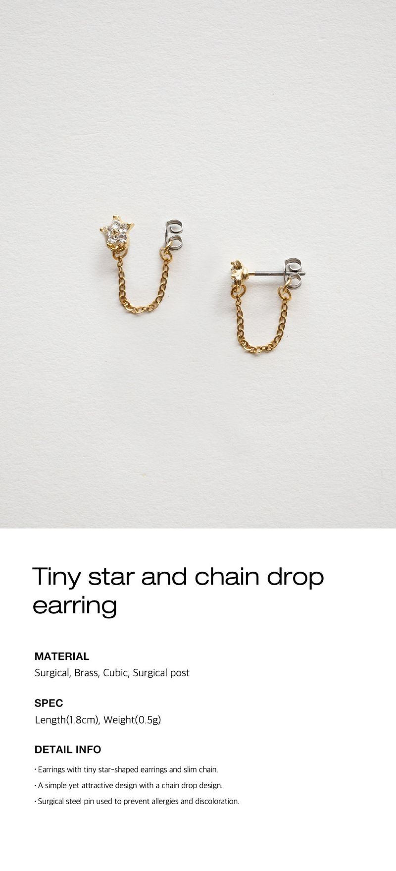 Tiny star and chain drop earring