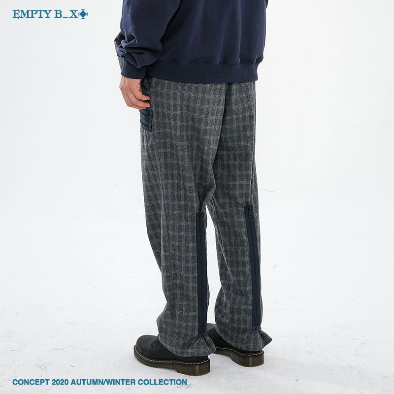 RELABEL Gray Wool Zipper Checkered Pants