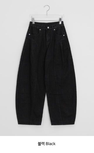 Huvit Pintuck Cotton Denim Wide Pants
