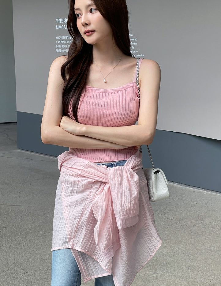Sisle knit sleeveless wrinkle shirt set