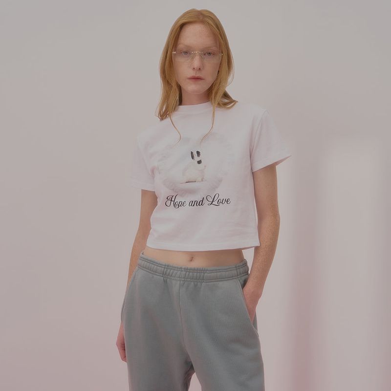 NCOVER(エンカバー)の「HEART RABBIT CROP TSHIRT-WHITE(Tops)」