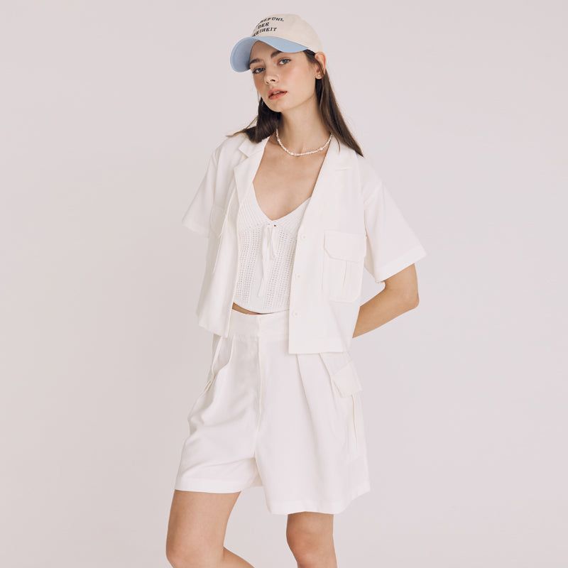 CROP TWO POCKET SHIRT(WHITE)