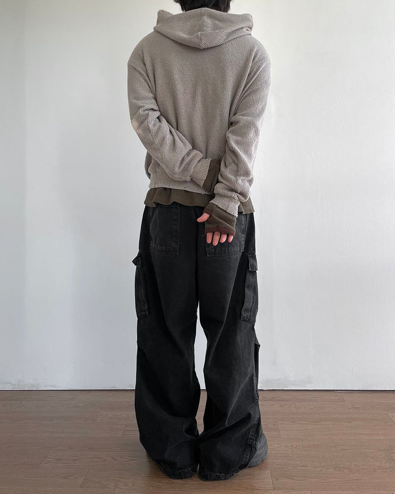 Broken Knit Hooded Zip-Up