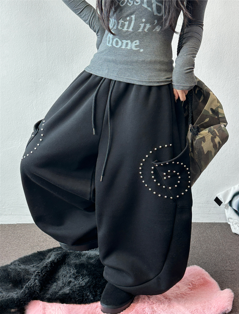 Lolly Studded Pocket Balloon Wide Long Pants 🩷🩶 3 Colors