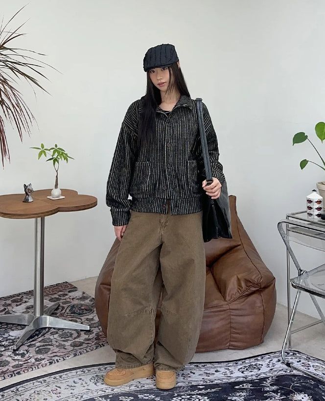 Heren Collar Ribbed Cardigan