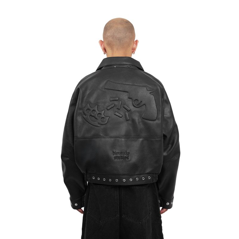 HIERARCHY STUDIOS Unsolved - Black Evidence Boxy Leather Jacket