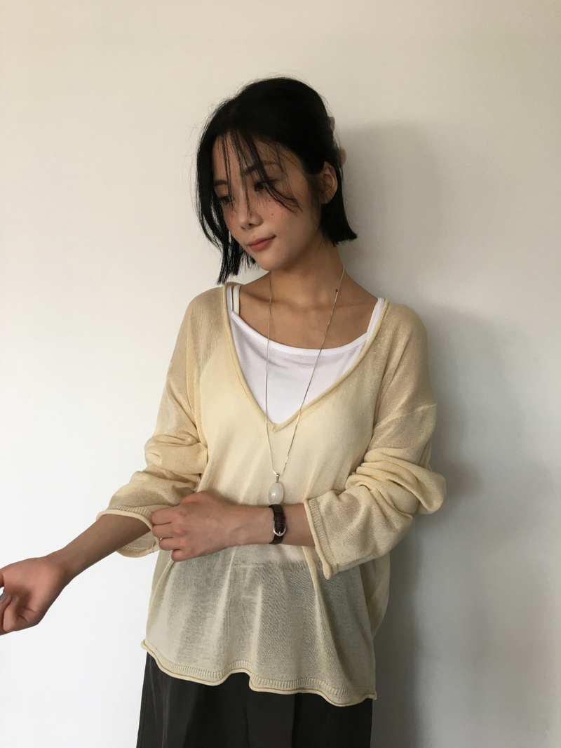 Veiled Summer V-neck Knit (5color)