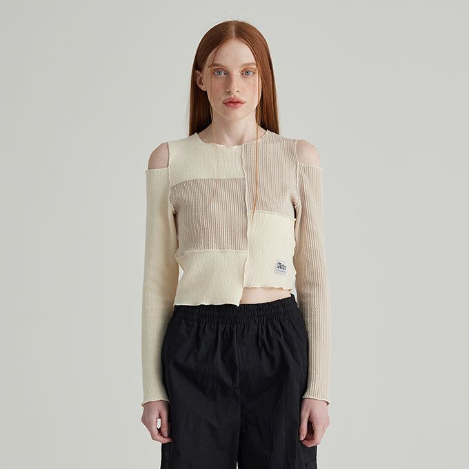 ANDTHEOTHER(アンドジアザー)の「IVORY COLOR BLOCK MIX LONG SLEEVES T-SHIRT(Tops)」