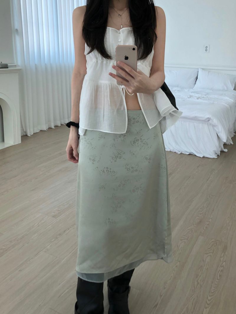 satin flower midi skirt (2 colors)