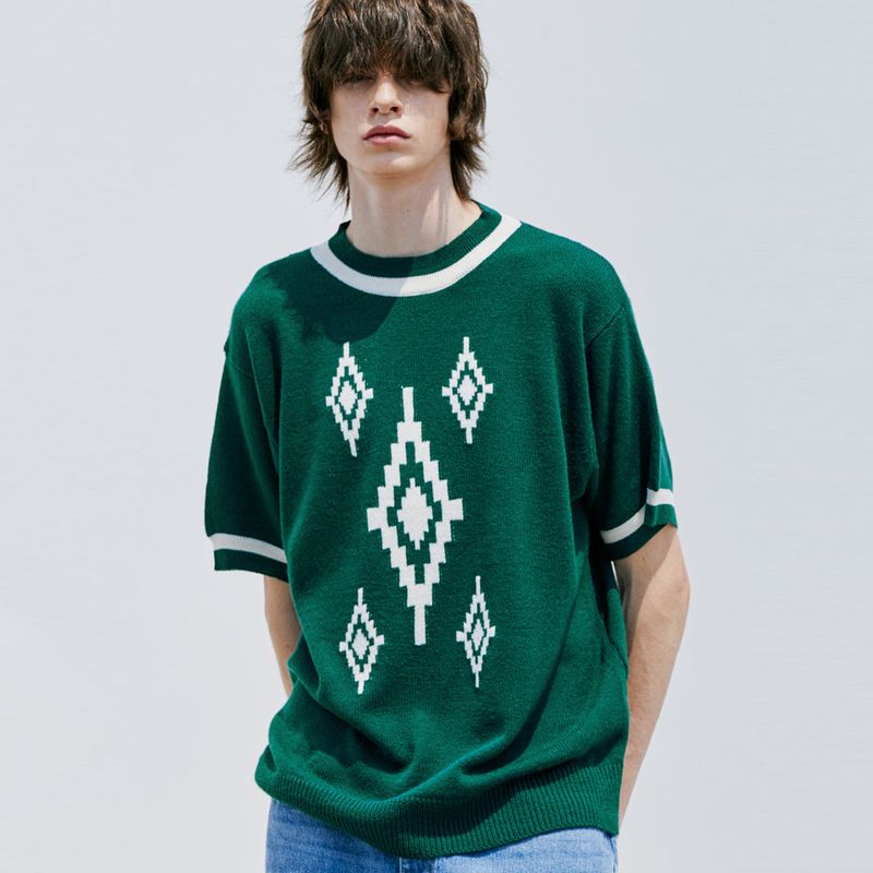NAVAJO PATTERN RINGER HALF KNIT GREEN