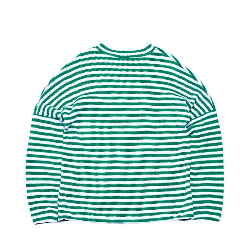 BSR2223FWPO026 STRIPE HIGH NECK PULLOVER GREEN