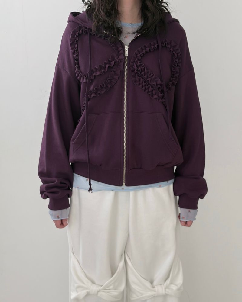 Ribbon Ruffle Hoddie Zip Up