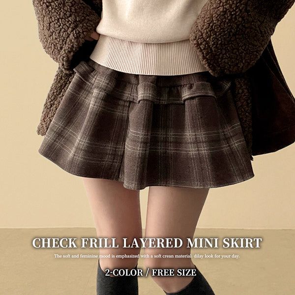 hijjoo（ハイチュー）の「Elt 2-Layer Check Flared Banding Miniskirt（Skirts）」
