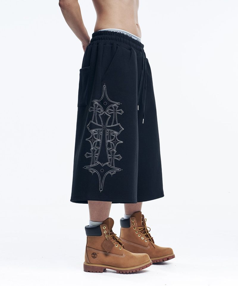 EASY NO EASY（イージーノーイージー）の「Stud Needle Walk Bermuda Sweat Pants - Black（Pants）」